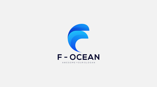 Letter F ocean logo design vector inspiration template