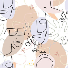 Face line pattern Abstract drawing seamless print