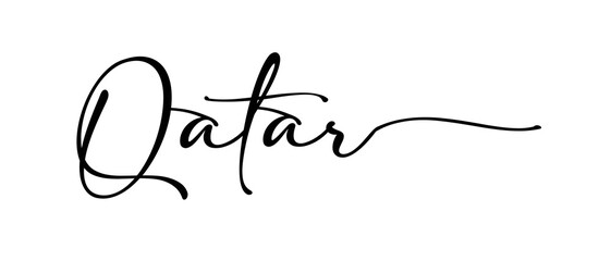 Qatar word Continuous one line calligraphy Minimalistic handwriting with white background