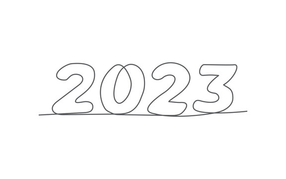 2023 Happy New Year One line drawing on white background