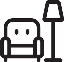 Flat vector illustration. Furniture icon. Comfortable chair with a floor lamp.
