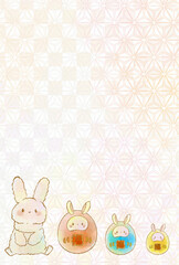 年賀状ハガキのうさぎと達磨　　(コピースペース有り版&縦ver)