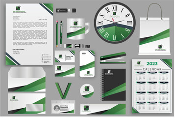 Modern business stationary, corporate branding identity mockup set in green and black color