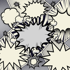 Black and white pop art comics book magazine, speech bubble, balloon