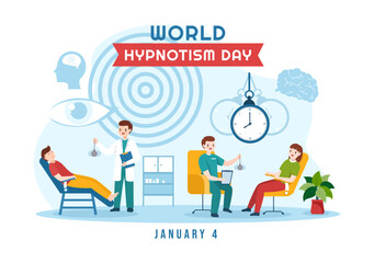 World Hypnotism Day with Black and White Spiral, Altered State of Mind, Hypnosis Treatment Service in Flat Cartoon Hand Drawn Templates Illustration