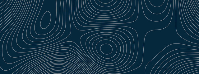 Blue topographic map with lines and circles background. Topographic map and place for texture. Topographic gradient linear background with copy space. Vector illustration