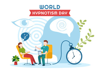 World Hypnotism Day with Black and White Spiral, Altered State of Mind, Hypnosis Treatment Service in Flat Cartoon Hand Drawn Templates Illustration