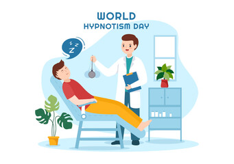 World Hypnotism Day with Black and White Spiral, Altered State of Mind, Hypnosis Treatment Service in Flat Cartoon Hand Drawn Templates Illustration
