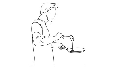 continuous line of man preparing food