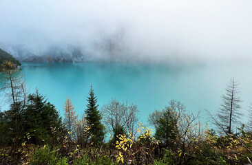 Artificial Lake Gigerwaldsee or reservoir Gigerwald Lake in UNESCO World Heritage Tectonic Arena Sardona (UNESCO-Welterbe Tektonikarena Sardona), Vättis - Canton of St. Gallen, Switzerland (Schweiz)