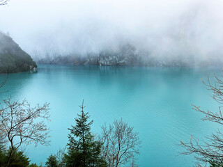 Artificial Lake Gigerwaldsee or reservoir Gigerwald Lake in UNESCO World Heritage Tectonic Arena Sardona (UNESCO-Welterbe Tektonikarena Sardona), V&auml;ttis - Canton of St. Gallen, Switzerland (Schweiz)