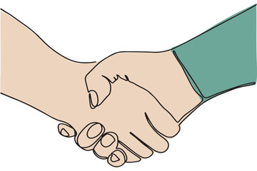 Handshake, agreement, hand drawn with single line. Vector illustration isolated on white background