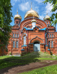 The majestic Trinity Church in the ancient town of Osa (Perm Territory, Russia) in summer.