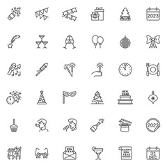 New Year party line icons set