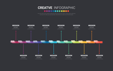 Presentation business infographic template for 12 months, 1 year, can be used for Business concept with 12 options, steps or processes.