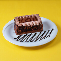 chocolate cake on a plate with fork
