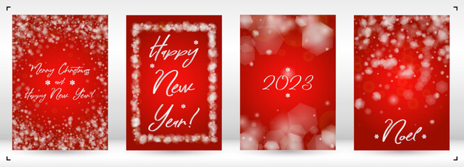 Vector Merry Christmas and New Year Card Collection with Magical Bokeh Lights Sparkle Confetti. Shiny Glitter Christmas Party Print Collection. Winter Sparkle Snowfall Design for Holiday's Poster.