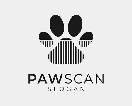 Paw Footprint Pet Dog Cat Foot Track Scan Barcode Digital Scanning Smart Vector Logo Design