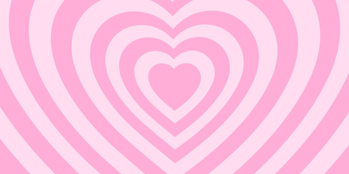 Monochrome horizontal background of heart shaped tunnel. Rainbow romantic pattern. Pink pastel colors