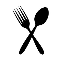 Fork and spoon icon logo on white background. Great for restaurant logos and eateries.