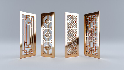 3D perspective Chinese motifs screen window partition