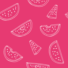 watermelon seamless pattern. hand drawn vector illustration in doodle style. minimalism. wallpaper, textile, wrapping paper, background. juicy, fresh, fruits, summer, food.