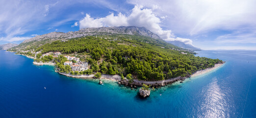Famous Punta Rata beach with azure sea in Brela, Dalmatia, Croatia