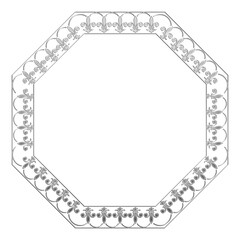 イラスト素材: レトロ、アンティーク、ビンテージのシルバーメタリックのフレーム。銀色の飾り罫オーナメント