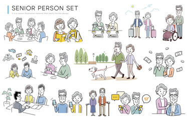 ベクターイラスト素材：シニア、人物セット、高齢者、老人、コレクション

