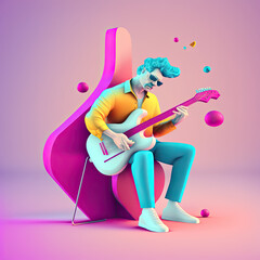 Illustration of soft pop man playing the electric guitar