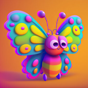 Illustration of a friendly isolated butterfly toy with big eyes