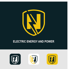 Initial N Logo with Bolt Lighting for Energy, Electrical and Power Company Service Business Logo Template