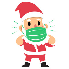 Merry Christmas vector cartoon santa claus wearing protective face mask for design.
