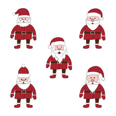 Santa set, vector doodle illustration on white background