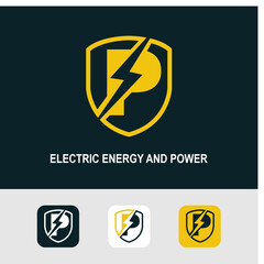 Initial P Logo with Bolt Lighting for Energy, Electrical and Power Company Service Business Logo Template