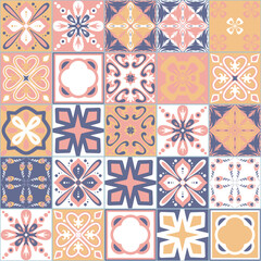 Azulejo ceramic square tiles, spanish mediterranean style vector illustration for interior design