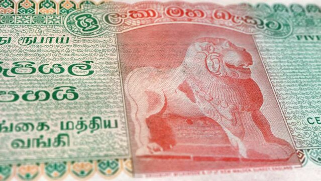 Sri Lanka Sri Lankan Rupee 5 Banknotes, Five Sri Lankan Rupee, Close-up and macro view of the Sri Lankan Rupee, Tracking and Dolly Shots 5 Sri Lankan Rupee banknote Observe and Reserve Side, Sri Lanka