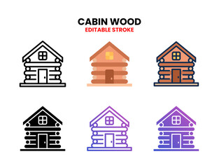 Cabin Wood icon set vector line, outline, glyph, filled line, flat color, line and flat gradient. Editable stroke and pixel perfect. Can used for digital product, presentation, UI and many more.