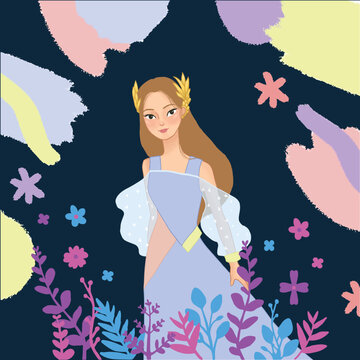 girl in a blue princess dress illustration