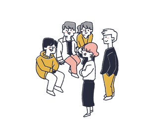 集まって意見を交わす若者たちのイラスト