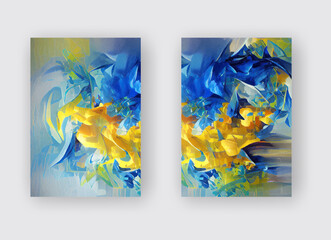 Abstract backgrounds set modern futuristic graphic. Yellow, Blue chaotic background.