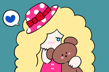 恋をしている女の子　イラスト　恥ずかしがり屋の女の子