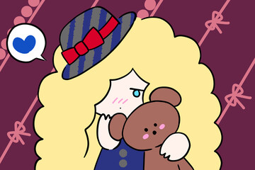 stuffed animal little girl illustration