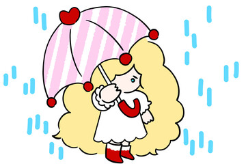 lonely girl with an umbrella illustration rain