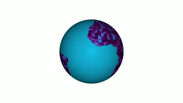 3d rotating digital earth map in globe space on spinning and white background