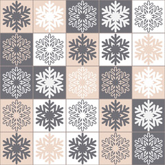 Christmas seamless pattern, gray beige delicate pastel festive New Year background for decorative design. Christmas gift wrapping paper, vector square illustration