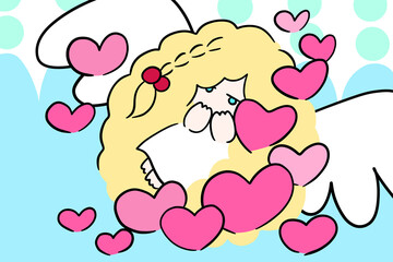 中に浮いている小さな天使　恋のキューピッド　イラスト