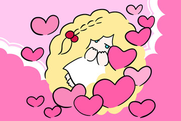 girl on the cloud angel's wing illustration