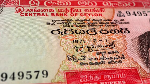 Sri Lanka Sri Lankan Rupee 5 Banknotes, Five Sri Lankan Rupee, Close-up and macro view of the Sri Lankan Rupee, Tracking and Dolly Shots 5 Sri Lankan Rupee banknote Observe and Reserve Side, Sri Lanka
