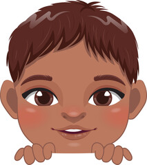 Cute Peekaboo Little Black Boy or American African Kid Peeking Boy Cartoon Design